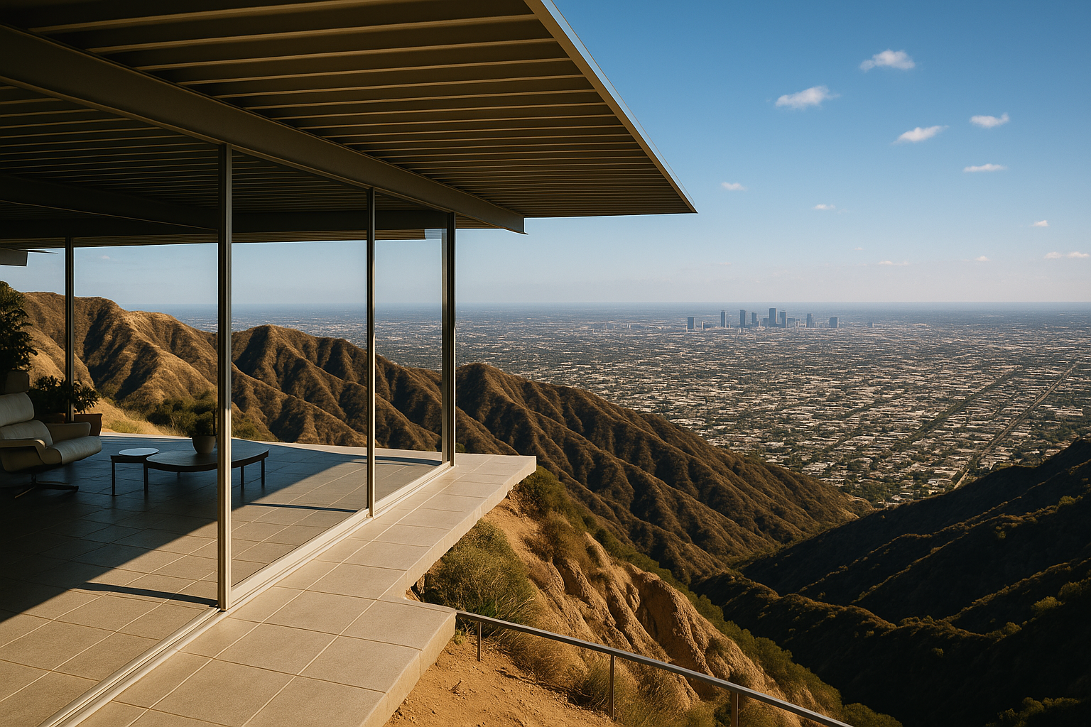 The jagged edge of the Hollywood hills in contrast with the flat Los Angeles city grid